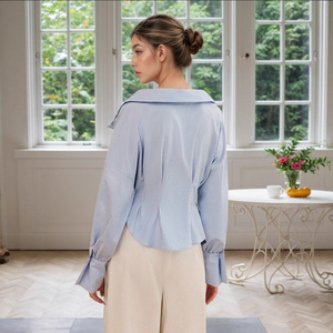 Blusa Elegante para Mujer, con Cuello Camisero, Plisada, Cintura Ajustada, Rayas, Manga Larga, Cierre de Botón, para Oficina y Uso Diario - Product Image 2