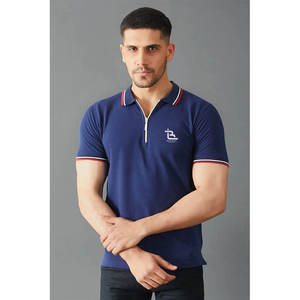 OEM ODM Hot Selling Men's Stylish <b>Zip</b> <b>Up</b> <b>Polo</b> Shirts Rib Neck Collar Half Sleeves Men's Customized <b>Polo</b> Shirts For Men - Product Image 2