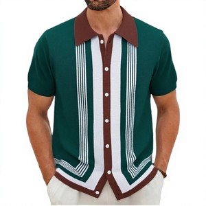 Camisas de punto a rayas antiarrugas de verano al por mayor para hombre, informales, de manga corta, transpirables, para negocios - Product Image 3