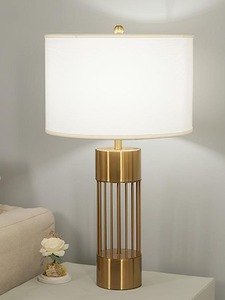 Lampe de table moderne en or KS International, faite à la main, écologique, avec abat-jour blanc à impression numérique pour chambre à coucher et salon - Product Image 2