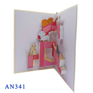 Viet Craft Best Seller Handicraft <b>Paper</b> Gift Bag Custom Design Cartoon Cats on Stairs Pop up Card Digital Printing - Product Image 2
