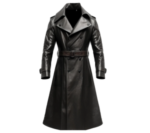 Abrigo Largo de Cuero Genuino Negro para Mujer, Estilo Gabardina, Doble Botonadura, Resistente al Viento, Cuello con Muescas, Manga Larga, Ropa de Abrigo para Otoño - Product Image 2