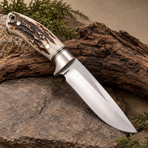 Couteau de chasse à lame fixe de précision, professionnel, personnalisable, robuste, durable, lame en acier inoxydable, manche en acier inoxydable, DIY OEM - Product Image 1