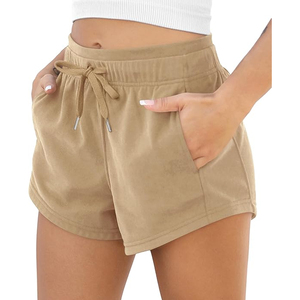 Shorts de sport pour femmes OEM/ODM avec poches, en coton French Terry, avec cordon de serrage, pour l'été, décontractés, pour l'entraînement et les activités sportives - Product Image 1