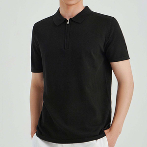 Men's Beige Short Sleeve Oxford Polo Shirt Zipper Casual Regular Fit Solid Color Woven Fabric - Product Image 5