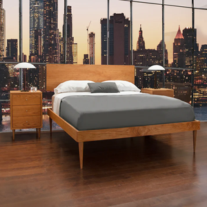 KD Flat Pack Vintage Style Wooden <b>Bed</b> <b>Frame</b> | Light Walnut Finish Bedroom Furniture India - Product Image 1