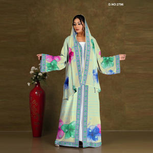 Floral Printed Chiffon Long <b>Shrug</b> Abaya Style with Flowing Sleeves, Elegant Modest Wear <b>for</b> Middle East Fashion - Product Image 5