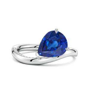 Angled Pear Blue Sapphire Curved Solitaire Engagement <b>Ring</b> Handmade Customized Fine Jewelry Wedding 14K Solid Gold - Product Image 1