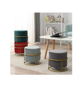 Modern Velvet <b>Round</b> Ottoman <b>Pouf</b> With Metal Stainless Steel Base Stool Different Size and Different Colour - Product Image 1