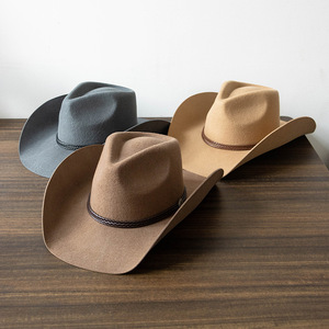 Nouveau Chapeau de Cowboy en Laine à Large Bord, Style Décontracté, pour l'Hiver, Chaud, en Feutre de Laine, avec Ceinture - Product Image 1