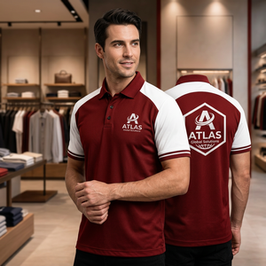 Polo à manches courtes rouge et blanc pour homme, séchage rapide, tricoté, design uni décontracté, logo frontal imprimé par transfert thermique, idéal pour le golf - Product Image 3