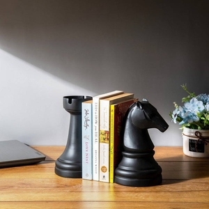Modern design cast aluminum knight and rook chess bookend set black <b>matte</b> finish decorative book holder classic chess piece - Product Image 4