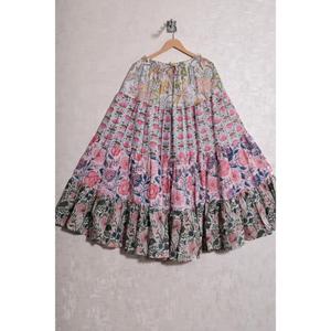 Cotton Block Print Floral <b>Patchwork</b> Bohemian Casual Long Ankle-Length <b>Skirt</b> Handmade Washable Pleated Design Maxi Women Summer - Product Image 1