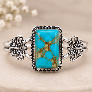Mohave Turquoise <b>Silver</b> Bangle, Natural Turquoise Gemstone <b>Bracelet</b>, <b>925</b> <b>Sterling</b> <b>Silver</b> Cuff, Blue Stone Statement Jewelry, - Product Image 2