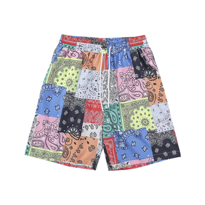 Shorts décontractés pour hommes à imprimé cachemire patchwork, taille mi-haute, séchage rapide, en polyester - Product Image 1