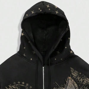 Sudadera con capucha de manga larga con cremallera y hombros caídos, con estampado de estrellas y piedras, personalizada, informal, para hombre, de moda - Product Image 4