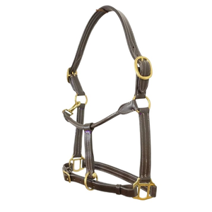 Calidad Superior - Cabestro de Cuero para Caballo Tipo Polo - Combinación Única - Cuero Marrón Castaño con Costuras Rosadas y Borgoña - Product Image 1