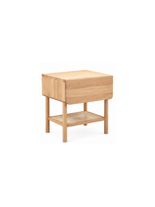 Table d'appoint minimaliste en bois massif avec étagère tressée, meuble de rangement moderne pour salon, mobilier de chambre à coucher - Product Image 5