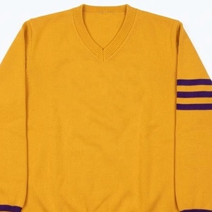 Suéter de Punto Amarillo con Cuello en V para Hombre, con Rayas Moradas, Manga Larga, Color Sólido, para Otoño - Product Image 2