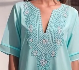 Robe de plage bohème chic pour l'été, respirante, col en V, coupe ample, pour les journées chaudes et les vacances, modèle Inde DR 1100 selon le client - Product Image 4