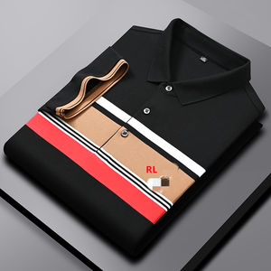 Polo de algodón para hombre con diseño de bloques de color y rayas, tejido piqué, para uso casual de negocios y golf. OEM/ODM disponible en todas las tallas. - Product Image 2