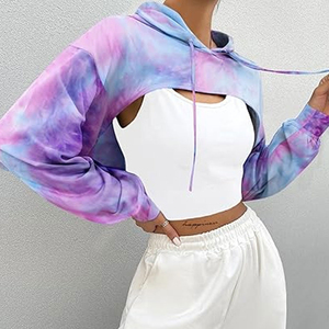 Women's Cotton Hoodie <b>Crop</b> Top with <b>Long</b> <b>Sleeves</b> Customized Quick Dry Tie Dye Design Front Logo Winter Women <b>Crop</b> Hoodies - Product Image 5