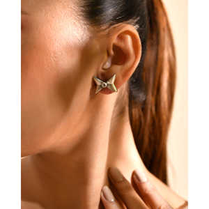 Meera Jaipur High Bow <b>Silver</b> Fashion <b>Stud</b> Earrings India Stylish Elegant - Product Image 1