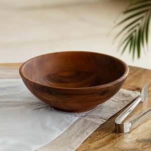 Juego de Tazones para Servir de Madera Natural Hechos a Mano de Alta Calidad, Tazones para Ensalada de Nogal Tallados y Personalizados para el Hogar, para Comida India - Product Image 1