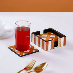 Modern Wooden Square Coasters <b>Set</b> with Leaf Pattern Non-Slip <b>Table</b> Mats <b>for</b> Coffee and <b>Dining</b> <b>Table</b> Decor - Product Image 4