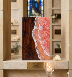 Ocean Wave Resin Cremation Urn Rosewood <b>Memorial</b> Box Custom <b>Keepsake</b> Urn for Adults Home Remembrance - Product Image 2