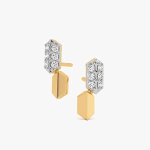 Pendientes de Oro Amarillo con Diamantes Cultivados en Laboratorio, Diseño Geométrico Hexagonal - Product Image 1