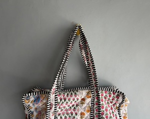 Bolsa de compras acolchada de patchwork, bolso de hombro de algodón con patrón bordado, bolso casual abierto, regalo para ella - Product Image 2