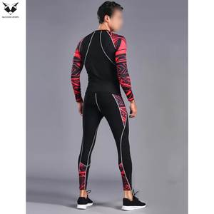 Conjunto deportivo de compresión de manga larga que absorbe la humedad, camiseta de cuello redondo y pantalones largos para hombre, conjunto de compresión de 2 piezas - Product Image 6