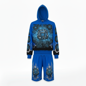 Vintage washed hoodie <b>set</b> Heavyweight cotton streetwear Winter zip hoodie shorts OEM private label hoodie - Product Image 4