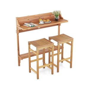 Conjunto de Mesa de Bar para Patio de Madera de Acacia, 3 Piezas, Muebles de Jardín con Asiento y Reposapiés de Madera Curvada - Product Image 3