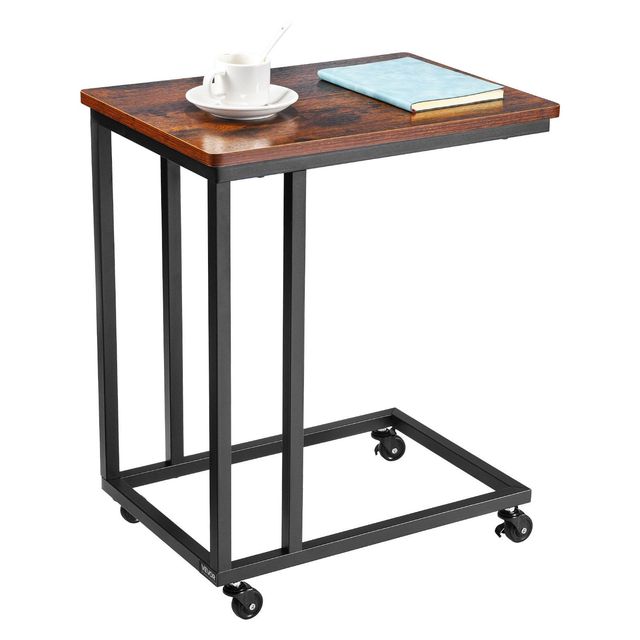 C-Shaped Metal Frame Rolling Casters Nightstand Portable Side Table for Living Room Bedroom or Office with Casters