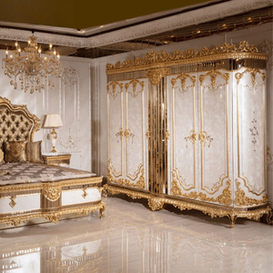 Royal Baroque Style Mahogany Wood Freestanding <b>Wardrobe</b> Ivory Gold Glossy Full Carved Luxury Gold Finish Palace Furniture - Product Image 2
