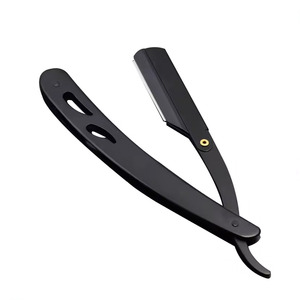 รับทำโลโก้ตามสั่ง มีดโกนหนวดแบบพับได้สีดำโบราณสำหรับผู้ชาย มีดโกนตรงสแตนเลสแบบสั่งทำ - Product Image 2