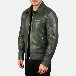 Chaqueta de Cuero Verde para Hombre, Diseño Clásico y Ajustado, Servicio OEM, Lavada, Moda 2026 - Product Image 4