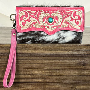 New Personalized Handmade Designer Hand Tooled Leather Carving Wallet Vintage Genuine Cowhide Leather Women <b>Purse</b> With Wristlet - Product Image 4