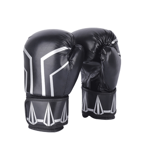 Guantes de Boxeo Negros con Líneas Geométricas Blancas y Cierre de Velcro en la Muñeca para Entrenamiento de Adultos - Product Image 1