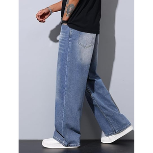 Men Fashion Vintage Wide Leg Jeans Oversized Loose Denim Pants <b>Hip</b> Hop Streetwear Wear - Product Image 4