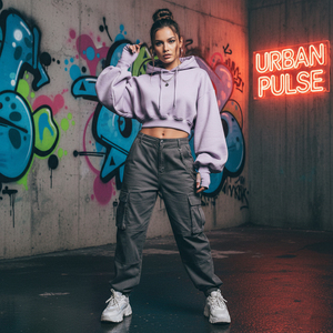 Sweat-shirt à capuche court surdimensionné pour femme avec logo personnalisé, couleur unie, manches amples - Product Image 1