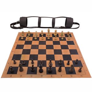 Luxury Leather Roll Up Chess Set Portable Travel Board Game Professional Wooden <b>Pieces</b> Custom Wholesale Gift Roll Up Chess Set - Product Image 4