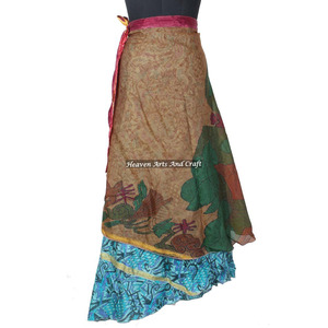 New Fabulous Two Layered Reversible New Indian Around Silk Sari Wrap <b>Skirts</b> Women Wear Vintage Silk Sari <b>Long</b> Length Wrap Around - Product Image 5