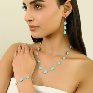 สำรวจสินค้ามาใหม่ ต่างหูห้อยประดับพลอยเทอร์ควอยซ์ทรงเบเซล ดีไซน์รูปเบ็ดตกปลา ทำด้วยมือ ตัวเรือนทองคำแท้ 14K สีเหลืองทอง  เครื่องประดับล่าสุด - Product Image 6