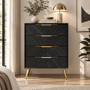 Modern Wooden <b>Tallboy</b> <b>Chest</b> <b>Of</b> <b>Drawers</b> With Chevron Pattern Front, Multiple Storage <b>Drawers</b> For Stylish Bedroom Furniture - Product Image 2