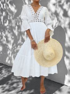 Hot Sale <b>Women</b> Spring and Autumn Long-sleeved <b>Sexy</b> and Elegant Slim Lace <b>Dress</b> Neck and Front Lace Work with Bell Sleeves - Product Image 2