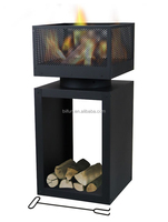 Brasero d'extérieur, 87 cm, foyer à bois avec côtés en maille |   Meuble de rangement en bois, pieds réglables, foyer portable, patio, jardin