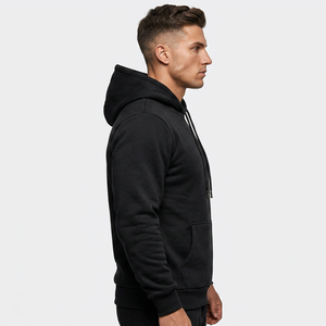 Sweat-shirt à capuche en molleton noir pour homme, coupe classique, couleur unie, pull décontracté avec poche, vêtement d'automne - Product Image 3